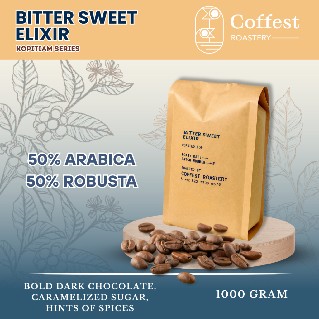 

Coffest Roastery - Bitter Sweet Elixir 1 kg - Roast Bean Biji Bubuk Kopi Blend 50/50 Arabika Robusta