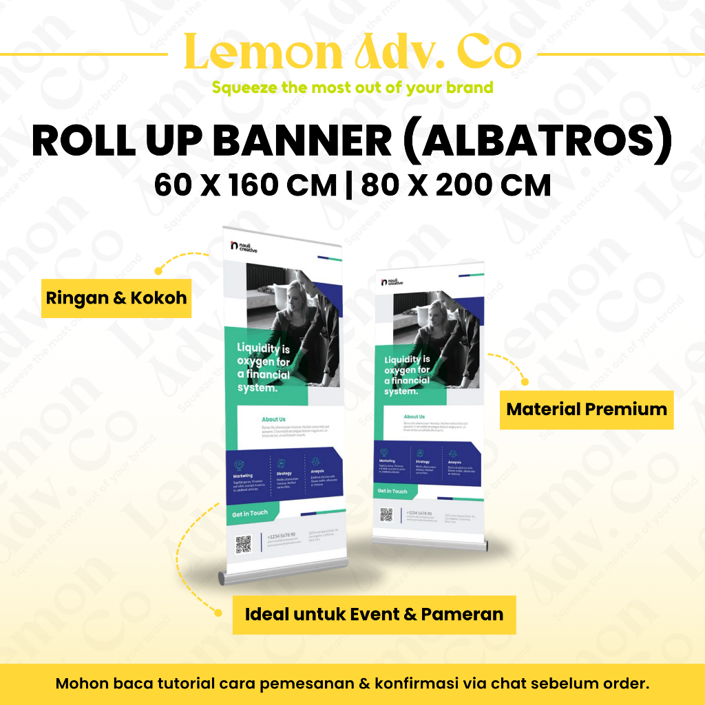 ROLL UP BANNER (ALBATROS) | CUSTOM CETAK BANNER + STANDING ALUMINIUM  | UKURAN 60 X 160 CM - 80 X 18