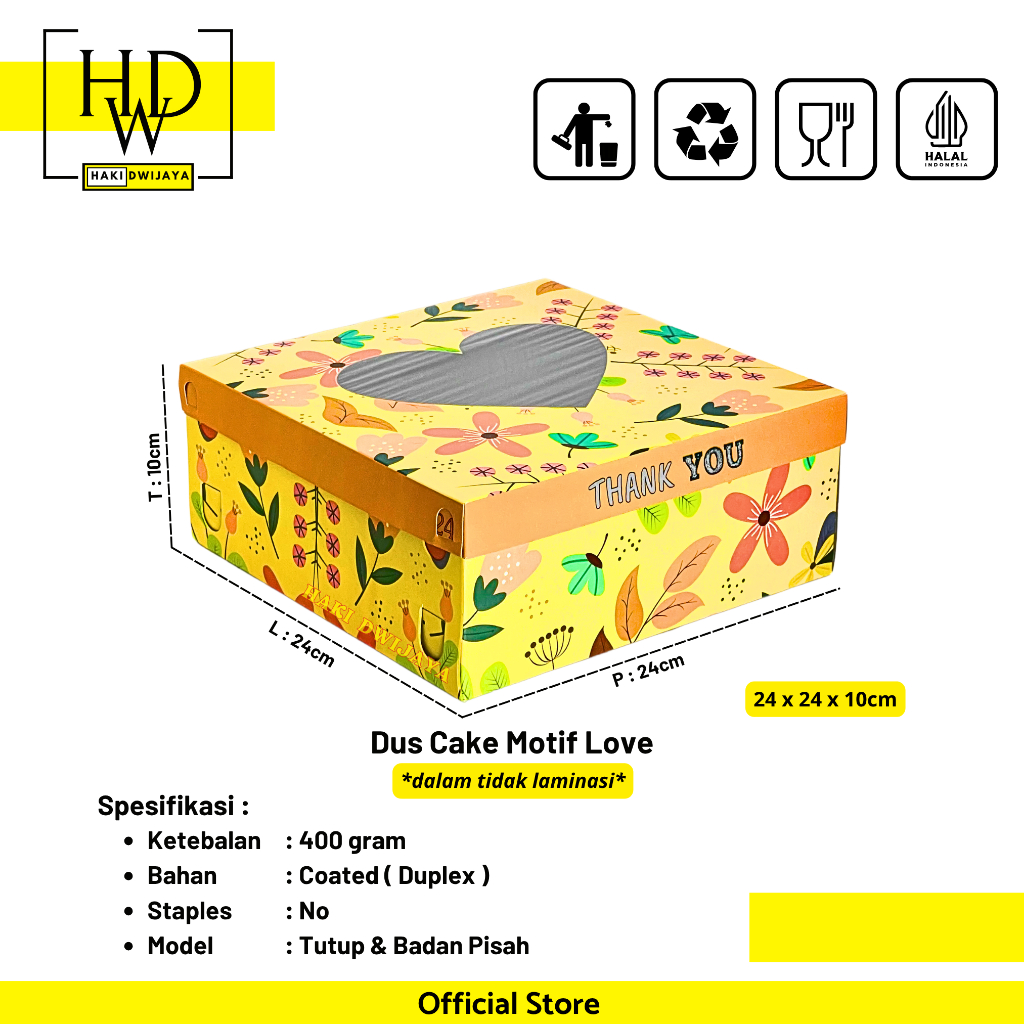 Dus Cake / Kue Tart 24x24x10cm Full Colour - Motif Orange Love Jendela