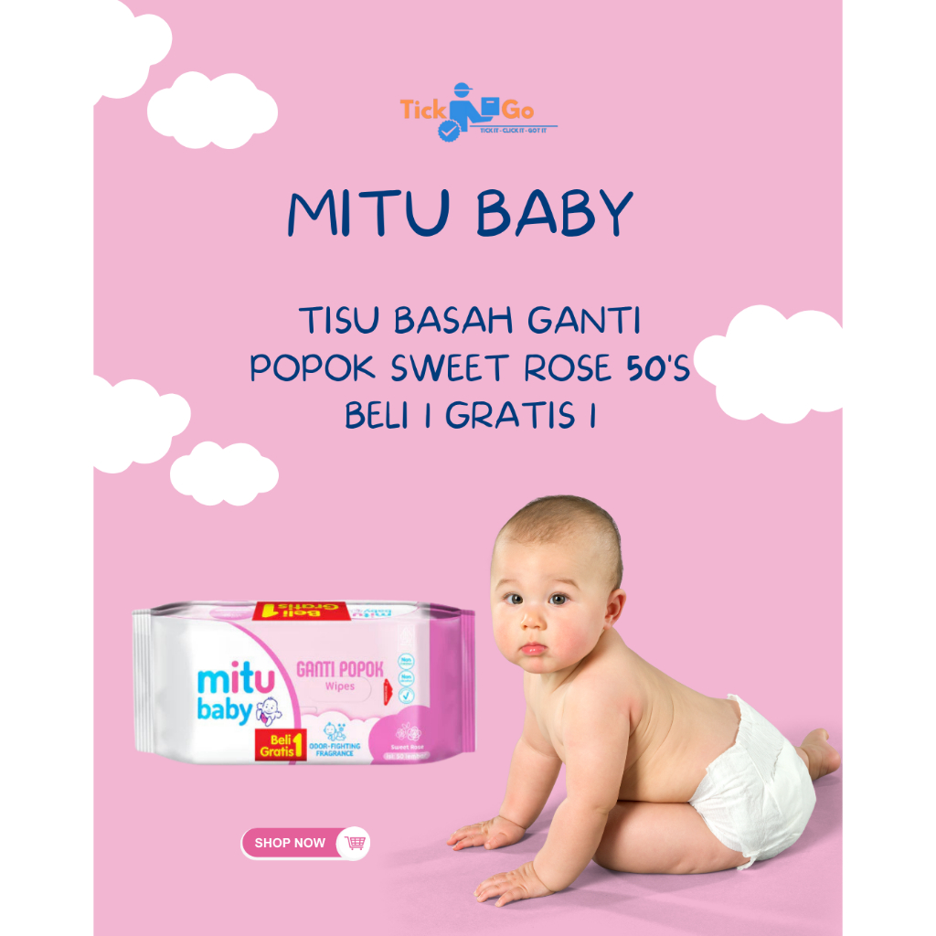 Mitu Baby Tisu Basah Ganti Popok Sweet Rose 50'S Beli 1 Gratis / Mitu Bayi Tisu Basah