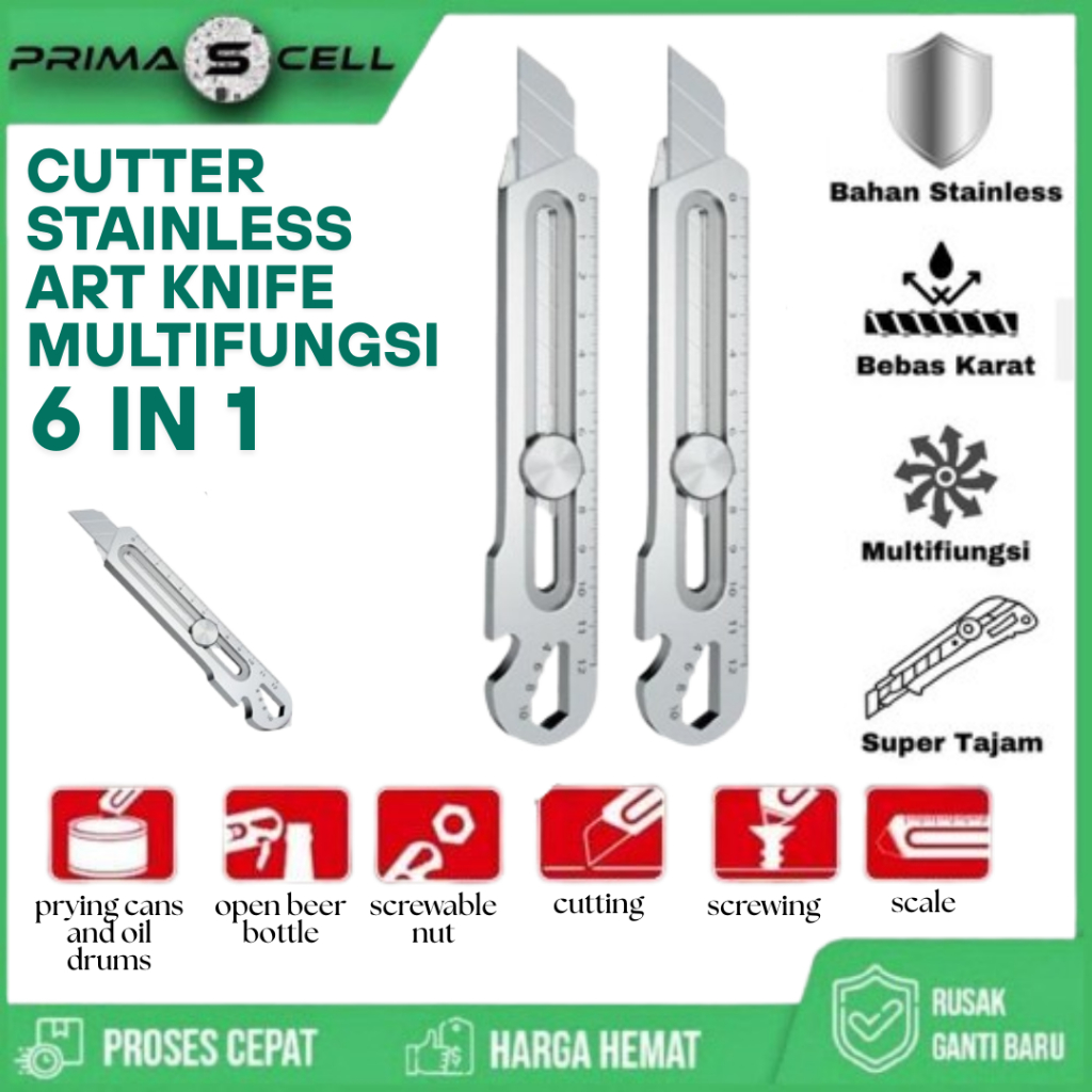 

Pisau Cutter Baja Tajam & Kokoh Stainless 6 in 1 Anti Karat Kuat Tebal Multifungsi - Pisau Cutter Stainless