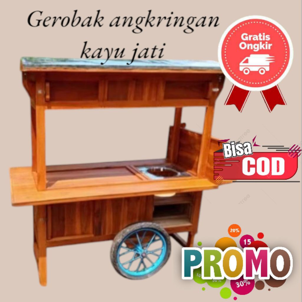 gerobak angkringan kayu jati free ongkir