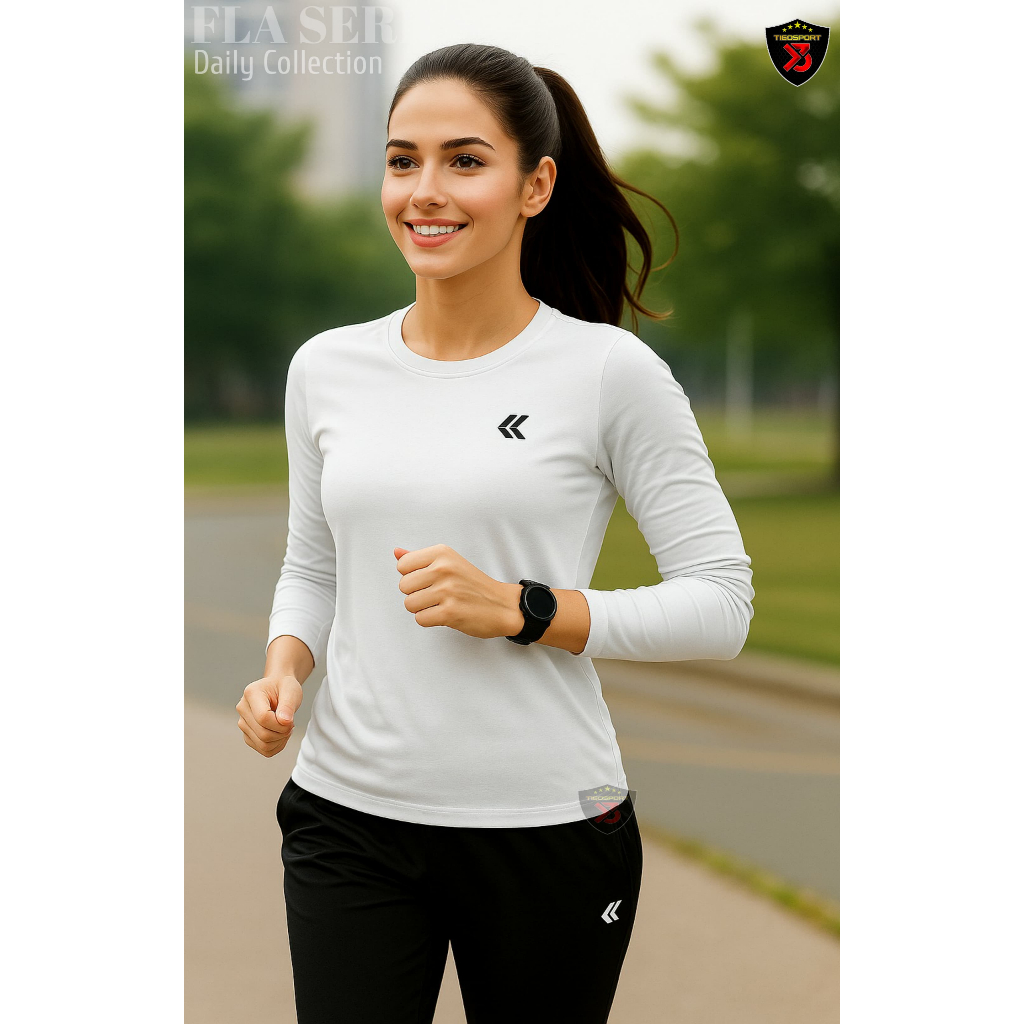 Limited [ Fla Pink ] Baju Lengan Panjang Baju Olahraga Wanita Premium Muslim Dewasa Kaos Badminton