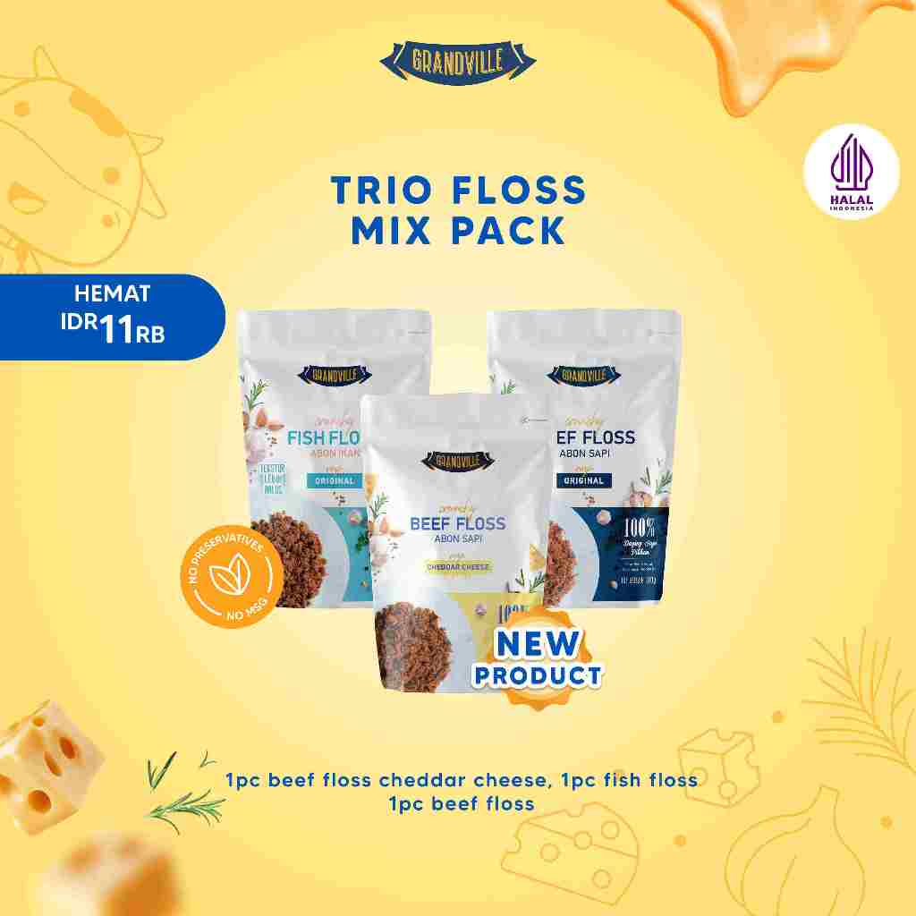 

Grandville Abon SAPI Cheddar Cheese, Ikan & Sapi Crunchy Original Trio mix pack
