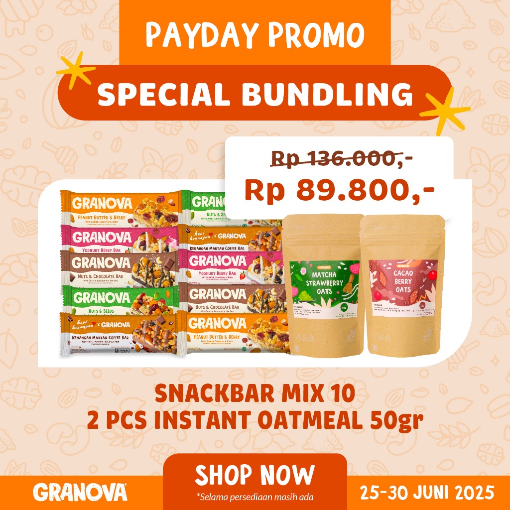 

NO_MORE Granova - Snackbar 26gr x 10 pcs mixed (Rasa Original, Peanut Butter & Berry, Nuts &