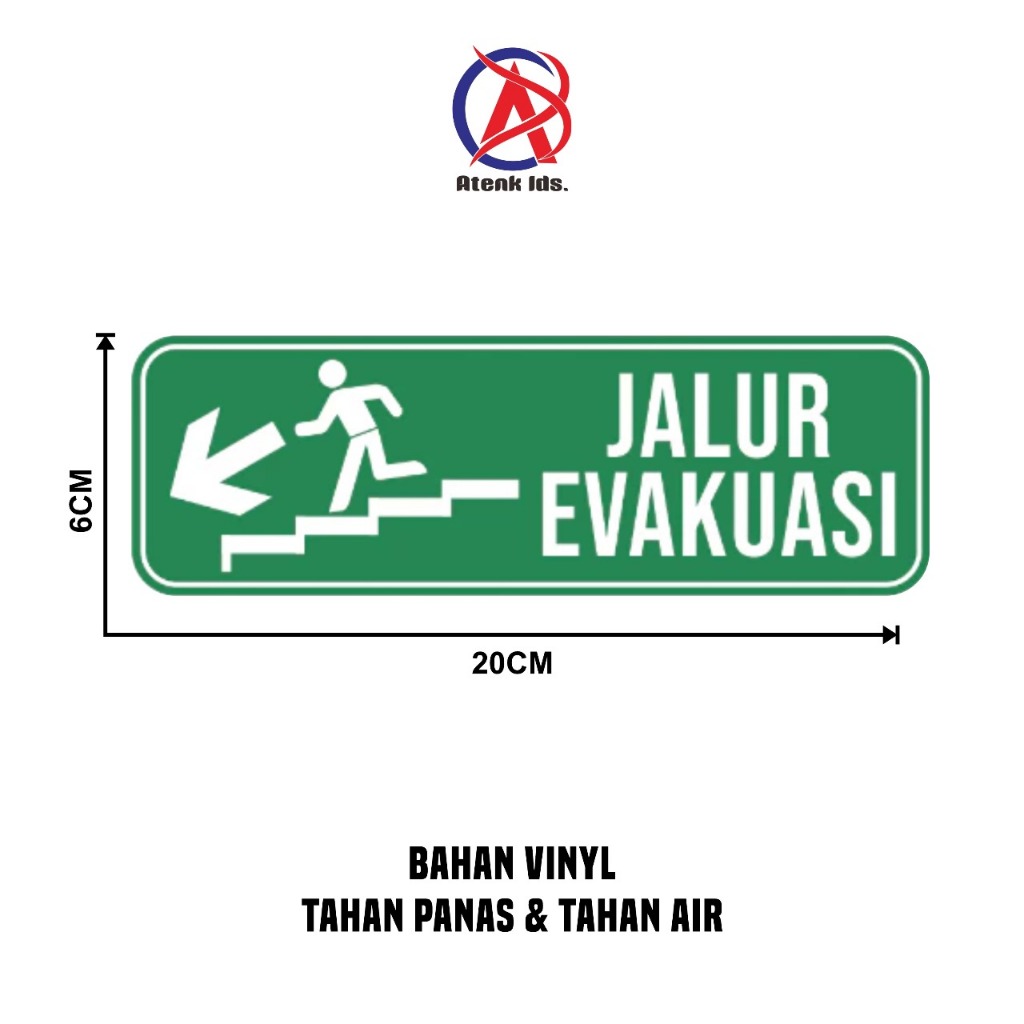 

Stiker Vinyl Jalur Evakuas Turun Tangga Kiri, Stiker K3 / Stiker Safety 20x6 cm