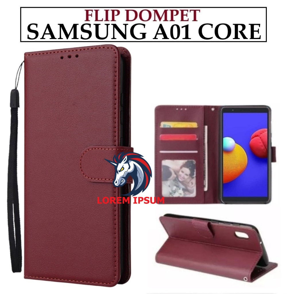 LEATHER CASING SAMSUNG A01 CORE CASE KULIT FLIP WALLET LEATHER KULIT PREMIUM SARUNG BUKA TUTUP KESIN