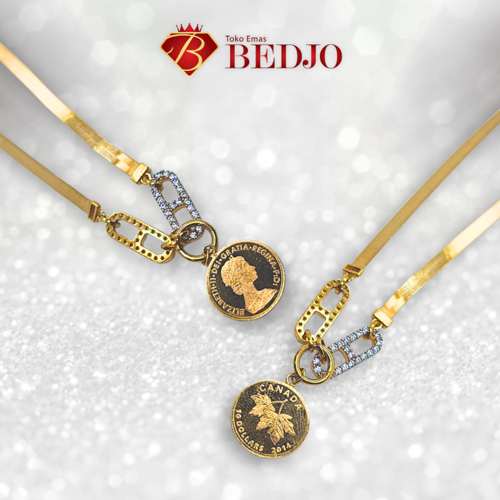 Kalung Emas Liontin Mata Ratu Canada Daun Maple | Perhiasan Emas Kalung | Gold Jewelry Necklace Quee