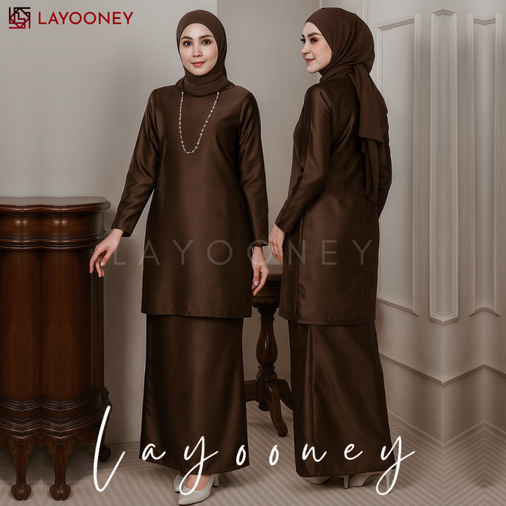 Nabita Setelan Baju Kurung Modern Wanita Satin One Set Tunik Pakaian Melayu Kebaya Muslim Pesta