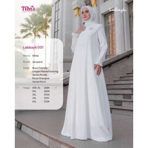 BAJU GAMIS PUTIH POLOS GAMIS PREMIUM LABBAYK 001 WHITE BY NIBRAS COD DAN DISKON
