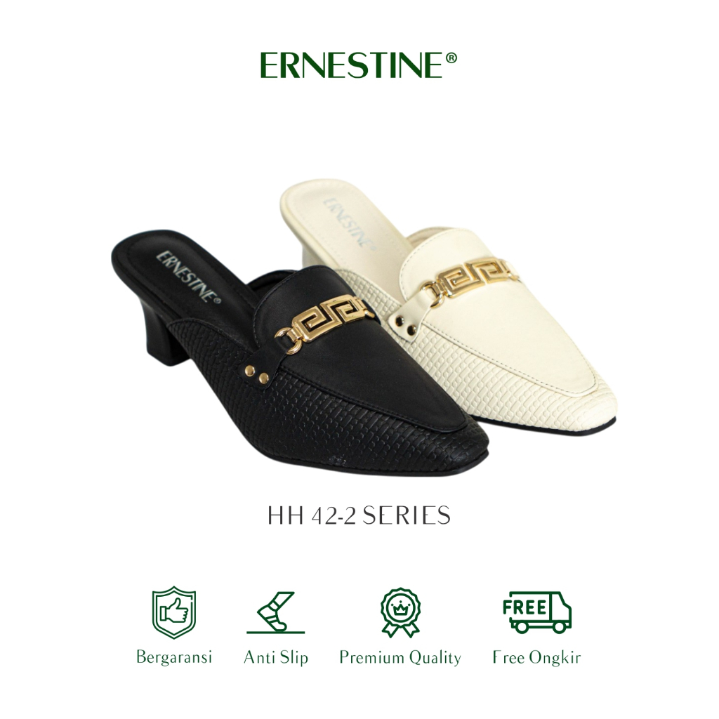 [Buy 1 Get 1 Free] Ernestine Sandal Bustong Pesta Wanita warna hitam cream tinggi 5 cm HH 42-2