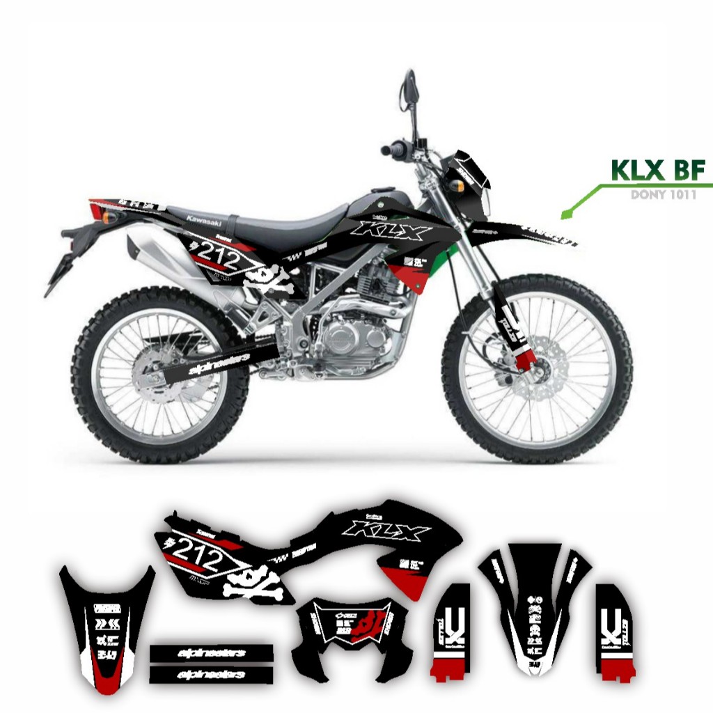 Decal klx bf  motif warna garis hitam list merah cutting holo stiker motor body bf sticker striping 