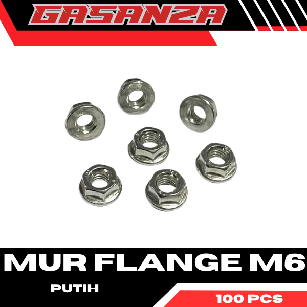 100 Biji Mur Flange Nut Flange M6 Kunci 10 Flange Nut M6 K10 Original
