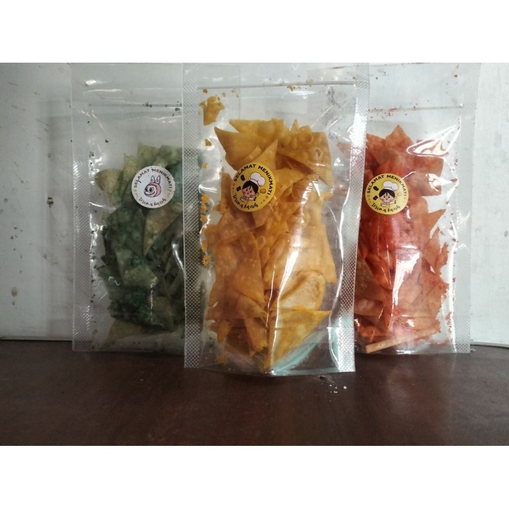 

kripik pangsit cemilan sehat enak