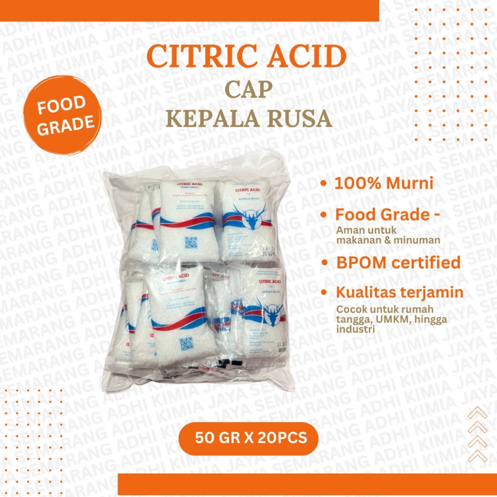 

Citric Acid (Citrun/Asam Sitrat) Cap Kepala Rusa 50 gram X 20 pcs