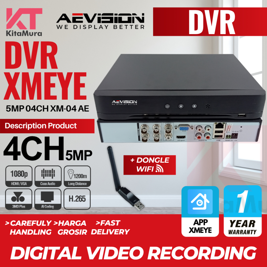 DVR Aevision 4CH 5 MP HS-BH3004VH  Resolusi 2560P Full HD, Aevision 5MP