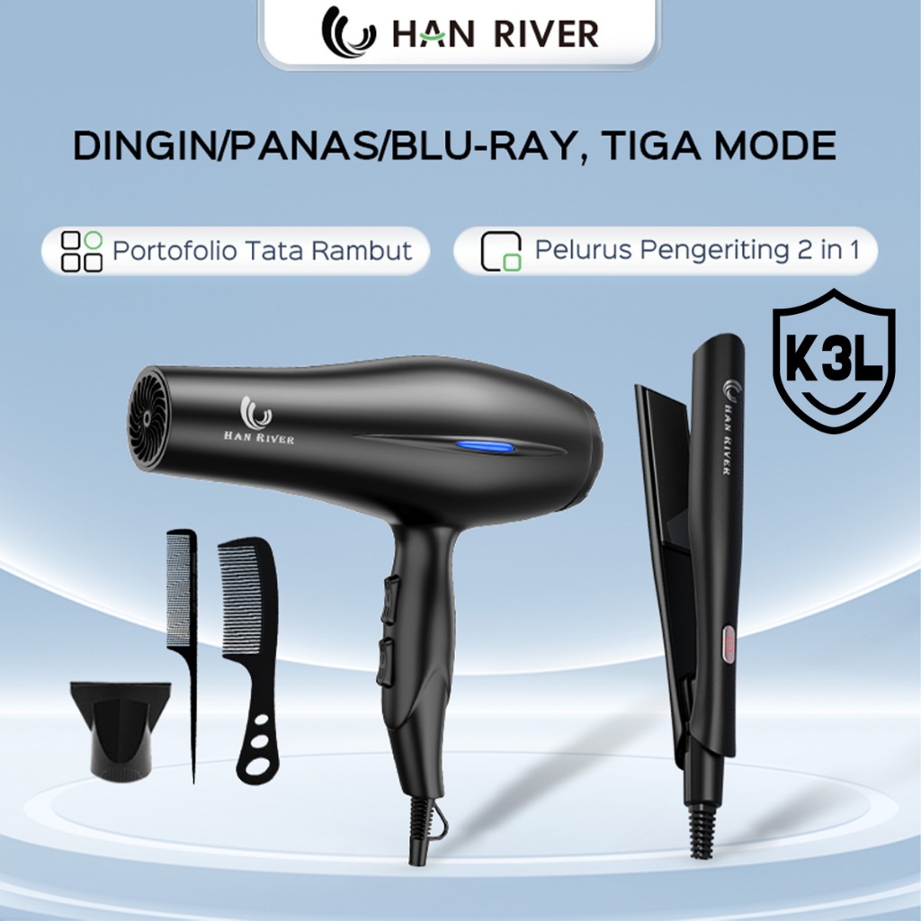 HAN RIVER Paket Hair Dryer HRHD01BK Catokan HRJFB03BK