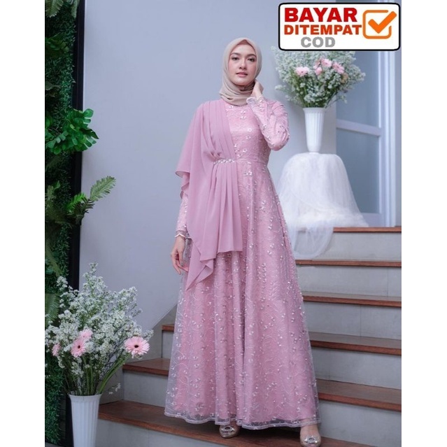 TERMURAH - Gamis Satin Brokat Aleena Lebaran 2025 Kondangan Dress Mayung