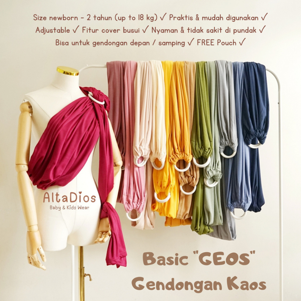 Gendongan Bayi Samping Kain Katun dengan Pouch Ringsling Polos