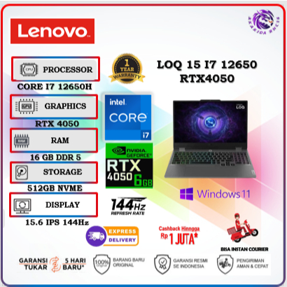 LENOVO LOQ 15 I7 12650 RTX4050 6GB/ 16GB 512GB