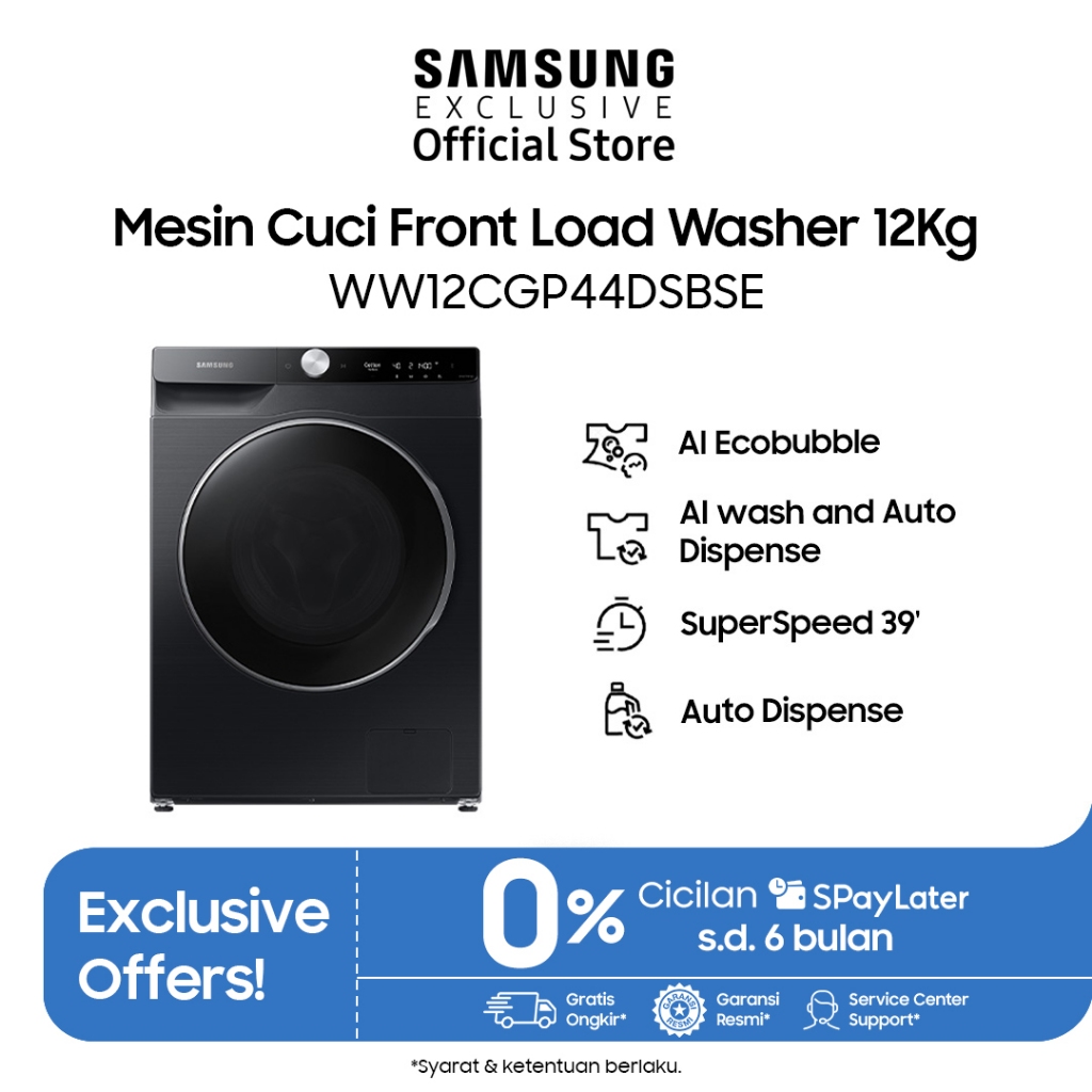 Samsung Mesin Cuci Front Load Washer 12Kg | AI Ecobubble™ | AI Wash | SpaceMax™ | WW12CGP44DSBSE