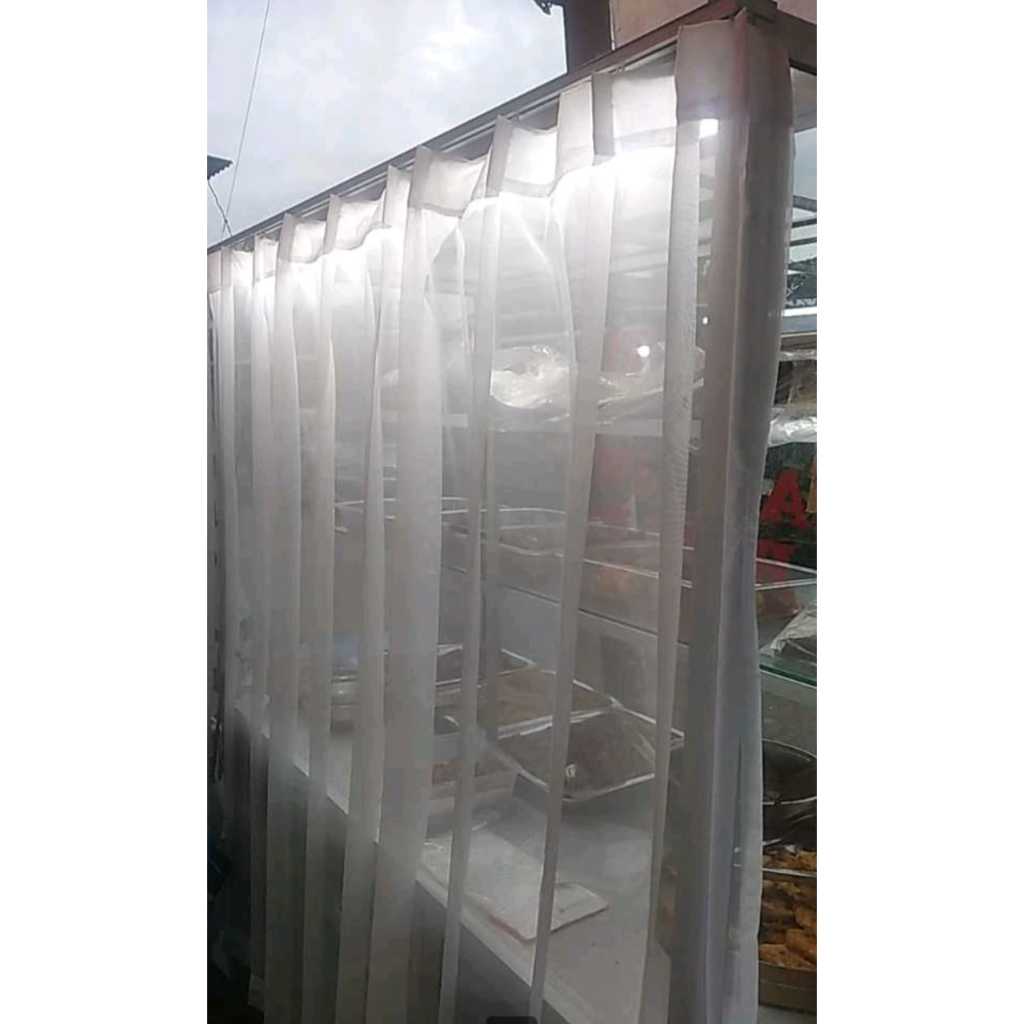 Gorden   Etalase warung   makan   Tirai etalase vitrase putih rumah makan   Hordeng Plisket