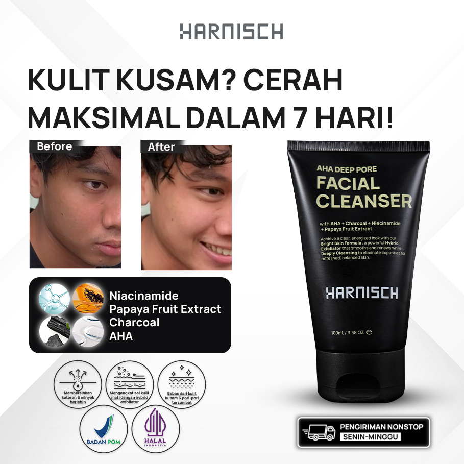 Harnisch Aha Deep Pore Facial Cleanser sabun muka pria sabun jerawat face wash pria face wash jerawa
