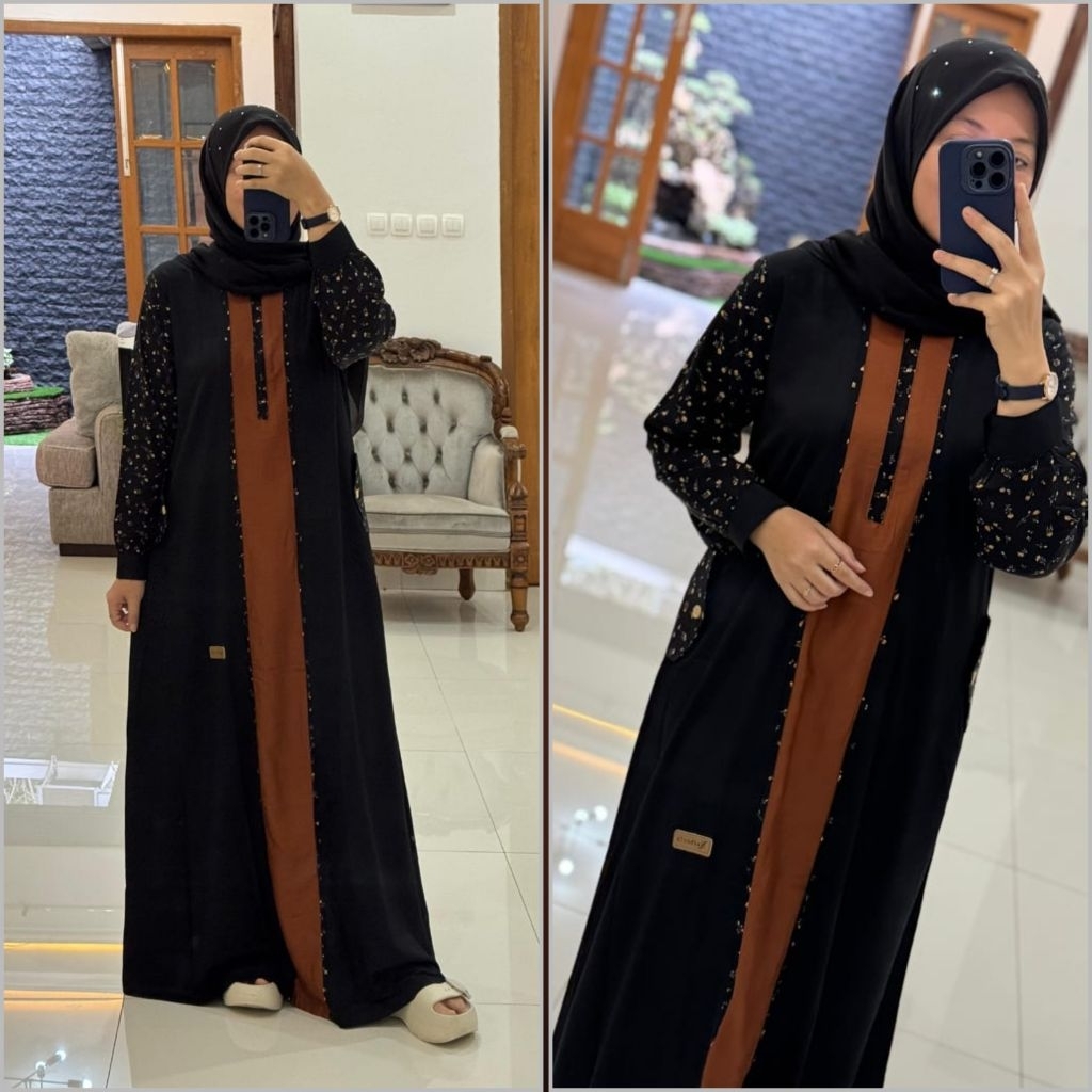 DRESS/GAMIS TWILL ORIGINAL BY NADHEEFA STORE | HITAM MOTIF SAKU