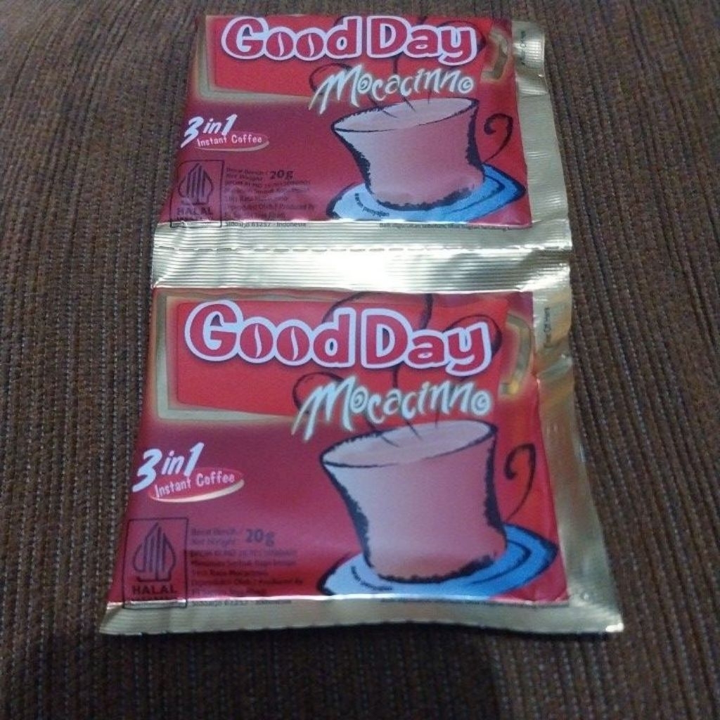 

good day, good, day, mocacinno, kopi, instant coffe, cofee, 3 in 1, good day mocacinno, minuman, minuman kopi, kopi rasa mocacinno