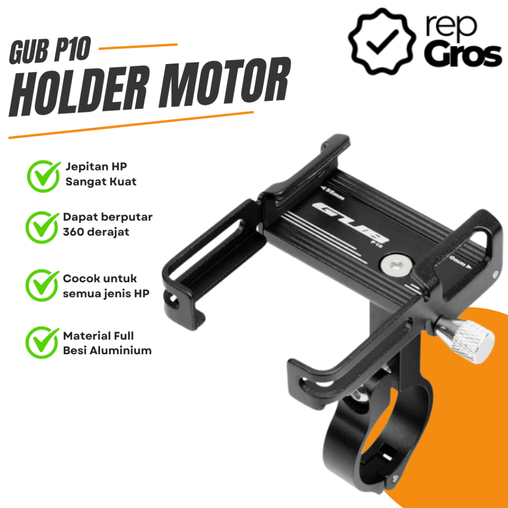Phone Holder HP GUB P10 ORI Sepeda Motor Flexible Besi Aluimunium Penyangga Handphone motor