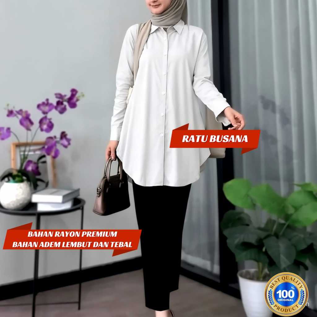 Baju Wanita Jumbo 4L 5L Tunik Besar LD 140 Rayon Premium Tunik Putih