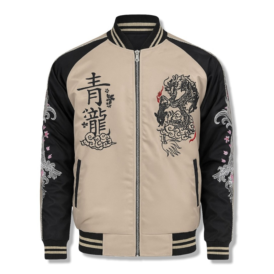 Dhozen Jaket Sukajan Full Bordir Naga Krem Scott A488