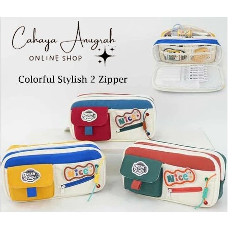 

Tempat Pensil Colorful Stylish 2 Zipper Pencil Case #9119 & #9101