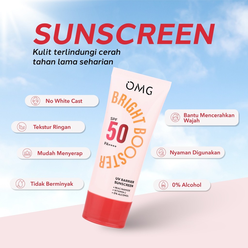 OMG Oh My Glow Bright Booster UV Barrier Sunscreen SPF 50 PA++++ Series 25 & 60mL || Sun Care Indone