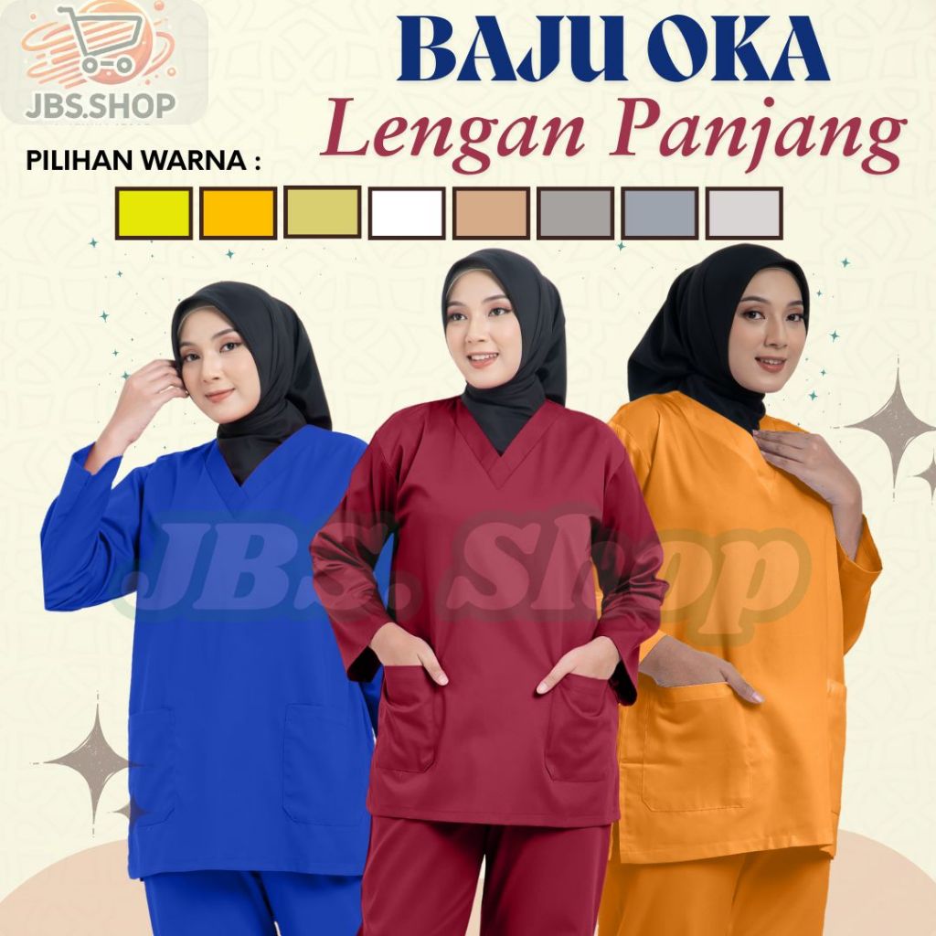 Baju Perawat OK Lengan Panjang- Baju Scrub Medis Adem Ringan Jumbo Dokter Perawat Semua Warna