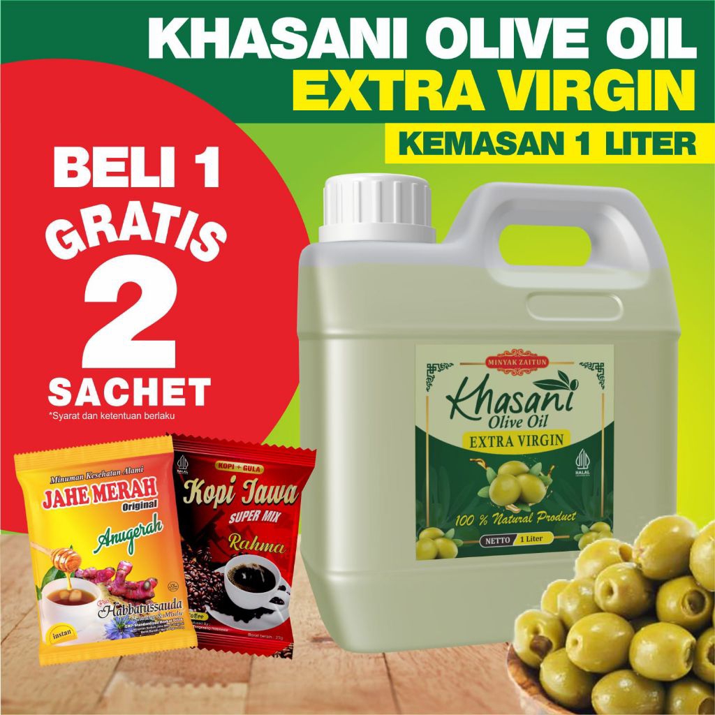 D3W! Minyak Zaitun 1 Liter / Minyak Zaitun Khasani Extra Virgin 1 Liter / Minyak Zaitun Pomace 1