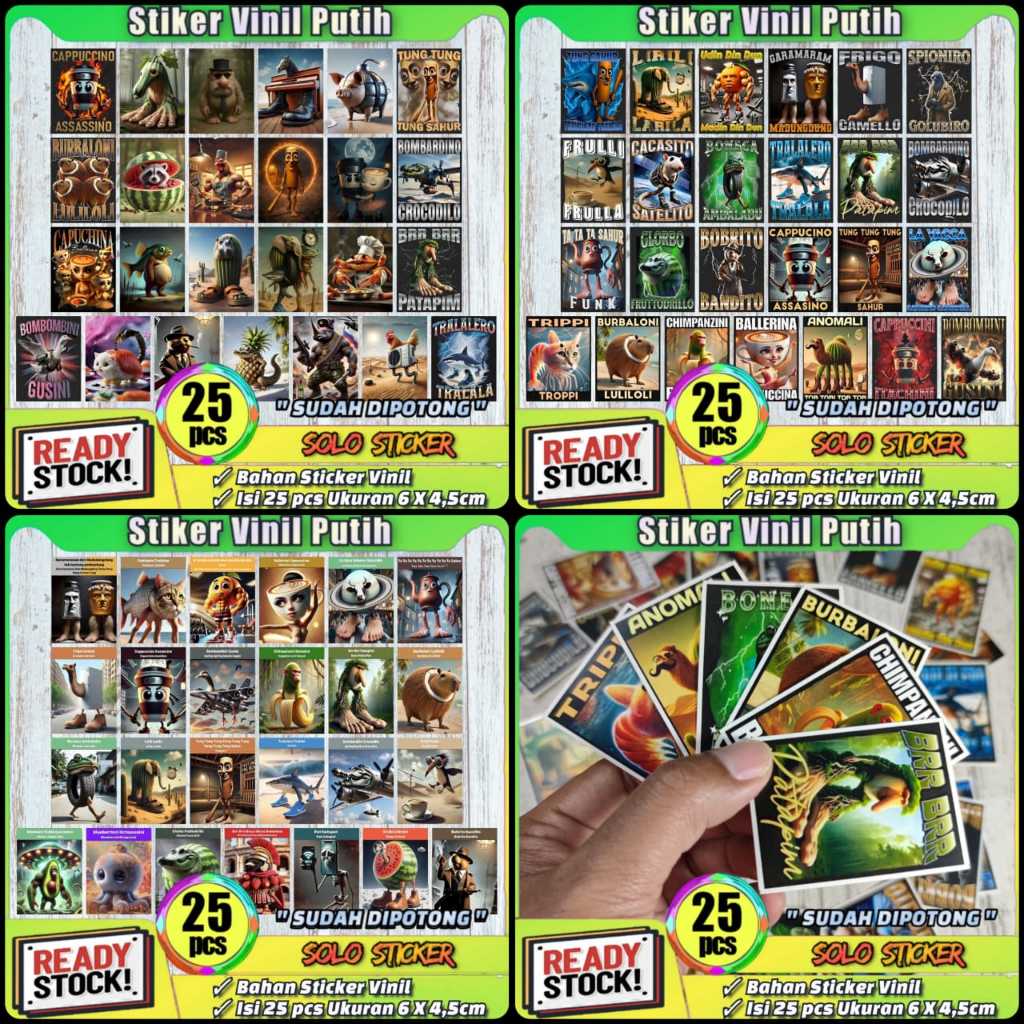 

Stiker Anomali Isi 25pc Tung Tung Sahur Bahan Vinil dan Hologram Anti Air "Sudah Dipotong