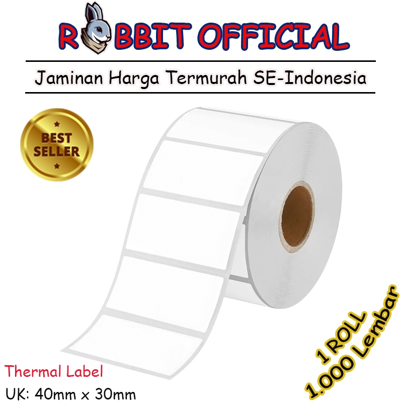 

LABEL THERMAL 40 X 30 KERTAS STICKER BARCODE 40x30 mm Isi 1000 Pcs