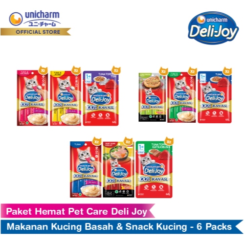 Paket Hemat Pet Care Deli Joy Makanan Kucing Basah & Creamy Snack Kucing - 6 Packs