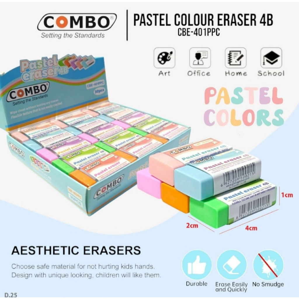 

[ BOX / 30 PCS ] ERASER PENGHAPUS STIP COMBO PASTEL CBE-401PPC