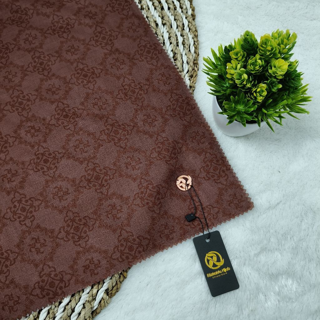 RIZKAIDA HIJAB MOTIF NASHMIA PRINTING WARNA NUDE [A0012] LOGO BESI ALOY KERUDUNG UKURAN SYARI 120x12