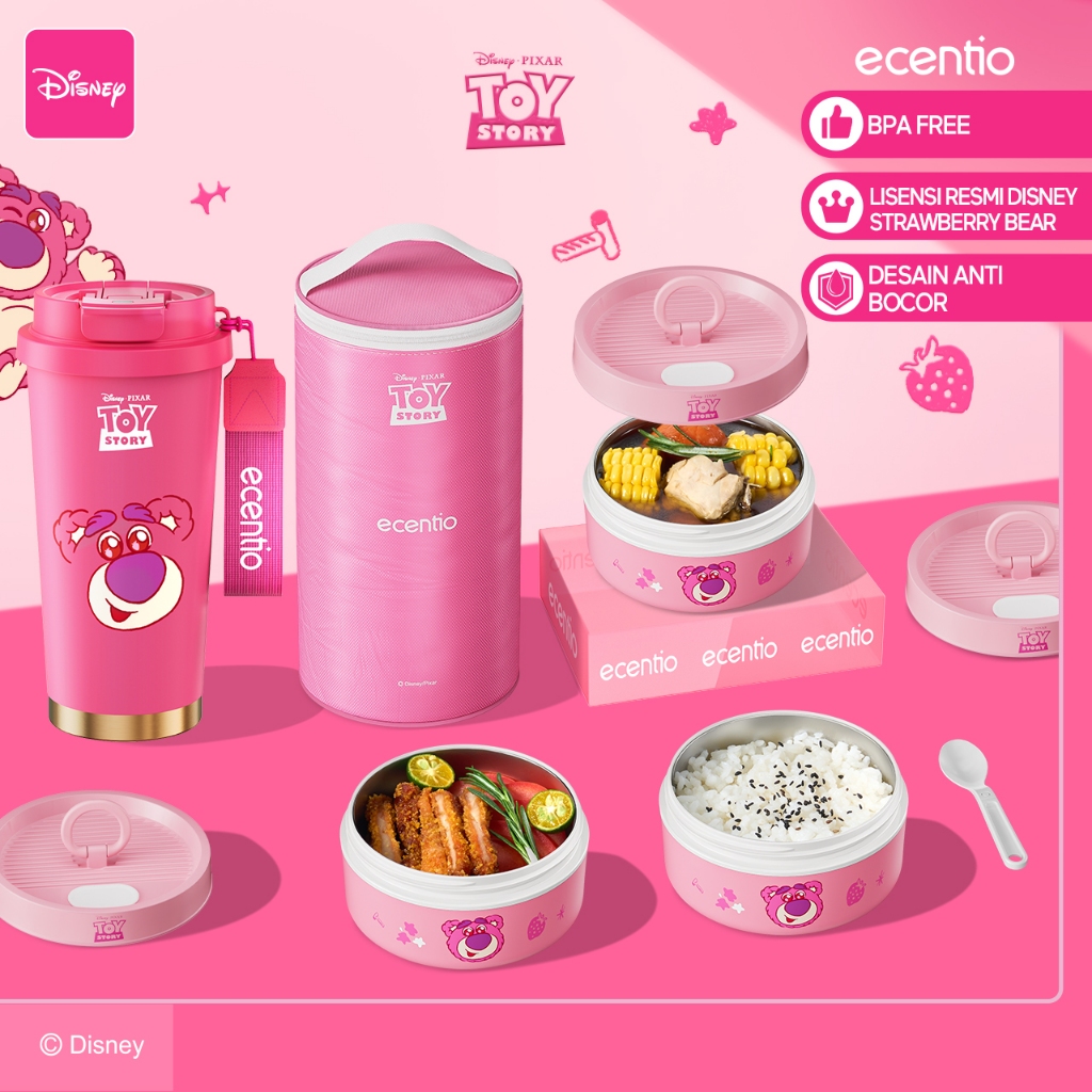 Ecentio×Disney Lunch box set pink 5-piece set 304 stainless steel lunch box and thermos cup