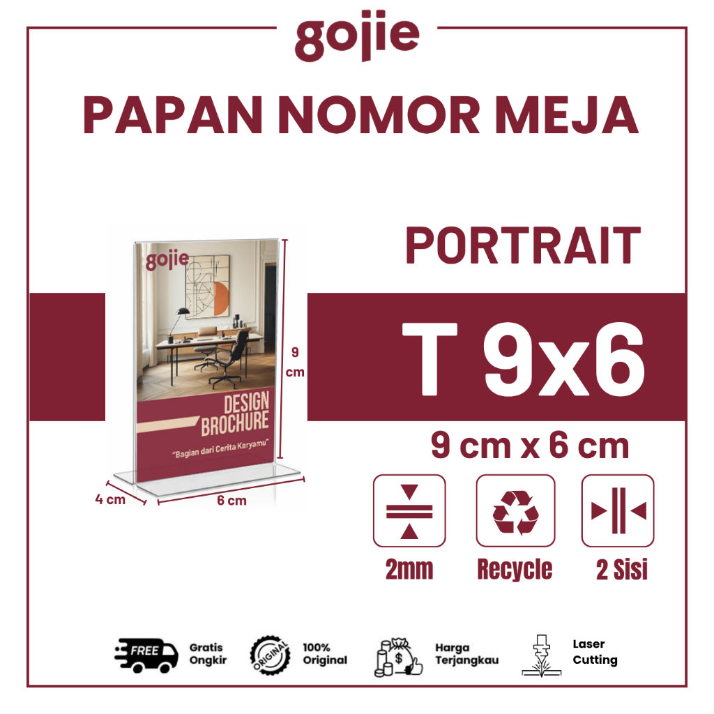 

STAND KARTU NAMA ACRYLIC | PAPAN KARTU NAMA MEJA PANITIA 9x6 2 SISI T PORTRAIT | MIN PEMBELIAN 2PCS