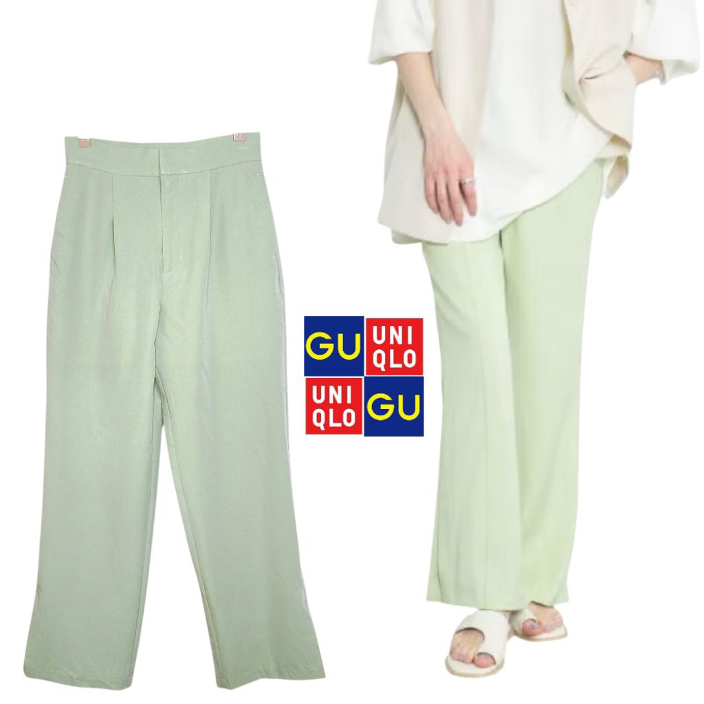 GU Global Uniqlo Sage Green Flare Side Slit Pants High Waist- M