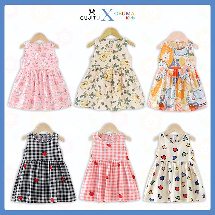 Dress Anak Perempuan Bahan Katun Silk Adem Lembut Menyerap Keringat 1thn-7thn by Oujitu