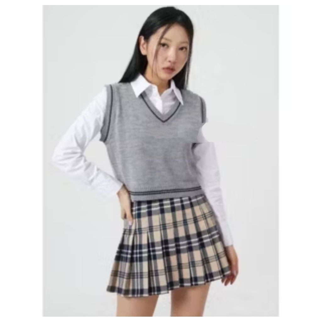 VEST ROMPI RAJUT ATASAN SWEATER LIST BLOUSE STRIPE WANITA Outer TOP v-neck KNIT CROP TOP KOREAN STYL