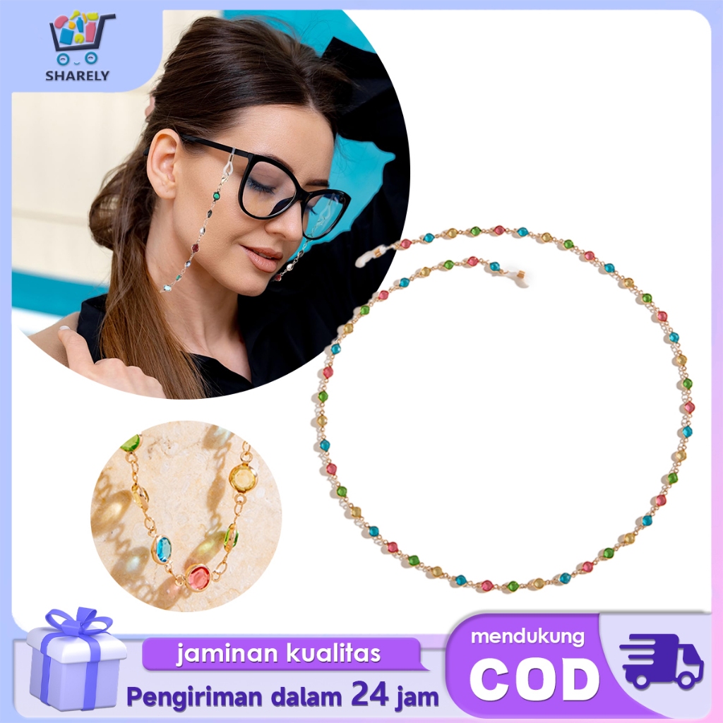 Rantai Kacamata Berlian Berwarna Tali Pengait Kacamata Tali Kacamata Aksesoris Kacamata Wanita