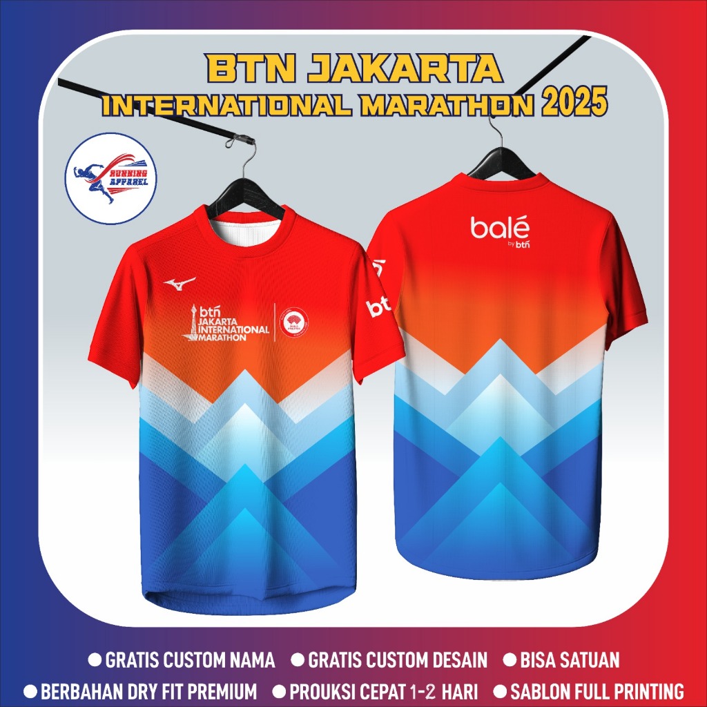 JERSEY BTN RUN JAKARTA 2025, Free Custom Nama dan Nomor Punggung
