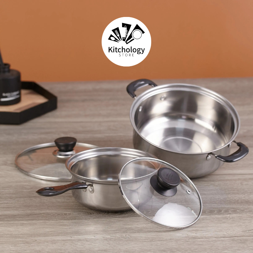 Panci Stainless Steel Pegangan Tunggal Panci Sup Pegangan Ganda Serbaguna - 865