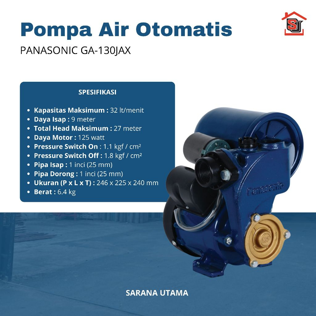 Panasonic GA-130JAK - Pompa Sumur Dangkal Otomatis / Pompa Air Listrik Otomatis/ Mesin Air Otomatis/